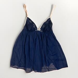 Victorias Secret Babydoll Lace Mesh Slip Womens Small Navy Baby Pink Lingerie